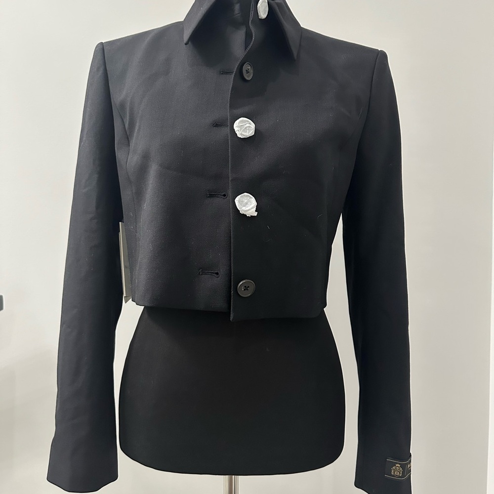 Babaton Black Cropped Wool Blazer with Buttons NWT